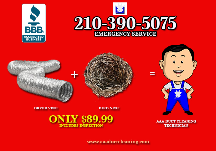 Our Dryer Vent cleaning program is affordable and is performed once per year San Antonio. Call and ask about our same day dryer vent cleaning service San antonio.AAA Duct Cleaning offers affordable service with over 10 years experience